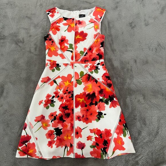 Adrianna Papell Floral Fit and Flare Sleeveless Dress Women's 8 Mesh Inserts - Picture 1 of 7